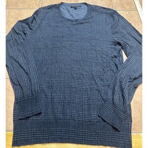 John Varvatos Sweater Mens Sz Large Black‎ Gray Plaid Lightweight Cotton Wool